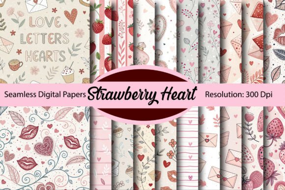 Download Strawberry Heart Seamless Digital Paper - Premium Bundle